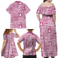 Pink Tonga Kilisimasi Fiefia Family Matching Off Shoulder Maxi Dress and Hawaiian Shirt Pacific Patchwork Xmas Vibes LT9 - Polynesian Pride