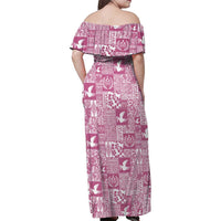 Pink Tonga Kilisimasi Fiefia Family Matching Off Shoulder Maxi Dress and Hawaiian Shirt Pacific Patchwork Xmas Vibes - Polynesian Pride