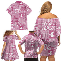 Pink Tonga Kilisimasi Fiefia Family Matching Off Shoulder Short Dress and Hawaiian Shirt Pacific Patchwork Xmas Vibes LT9 - Polynesian Pride