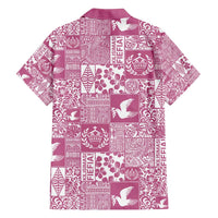 Pink Tonga Kilisimasi Fiefia Family Matching Off Shoulder Short Dress and Hawaiian Shirt Pacific Patchwork Xmas Vibes LT9 - Polynesian Pride