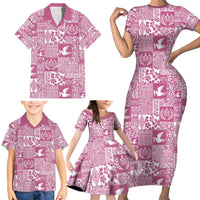 Pink Tonga Kilisimasi Fiefia Family Matching Short Sleeve Bodycon Dress and Hawaiian Shirt Pacific Patchwork Xmas Vibes LT9 - Polynesian Pride