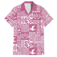 Pink Tonga Kilisimasi Fiefia Family Matching Short Sleeve Bodycon Dress and Hawaiian Shirt Pacific Patchwork Xmas Vibes LT9 Dad's Shirt - Short Sleeve Pink - Polynesian Pride