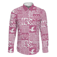 Pink Tonga Kilisimasi Fiefia Family Matching Summer Maxi Dress and Hawaiian Shirt Pacific Patchwork Xmas Vibes LT9 Dad's Shirt - Long Sleeve Pink - Polynesian Pride