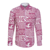 Pink Tonga Kilisimasi Fiefia Long Sleeve Button Shirt Pacific Patchwork Xmas Vibes - Polynesian Pride