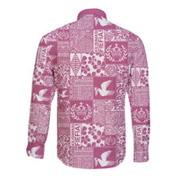 Pink Tonga Kilisimasi Fiefia Long Sleeve Button Shirt Pacific Patchwork Xmas Vibes - Polynesian Pride