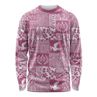 Pink Tonga Kilisimasi Fiefia Long Sleeve Shirt Pacific Patchwork Xmas Vibes - Polynesian Pride