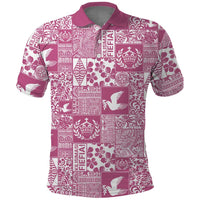 Pink Tonga Kilisimasi Fiefia Polo Shirt Pacific Patchwork Xmas Vibes - Polynesian Pride