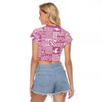 Pink Tonga Kilisimasi Fiefia Raglan Cropped T Shirt Pacific Patchwork Xmas Vibes - Polynesian Pride
