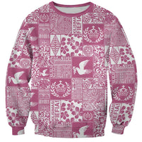 Pink Tonga Kilisimasi Fiefia Sweatshirt Pacific Patchwork Xmas Vibes - Polynesian Pride