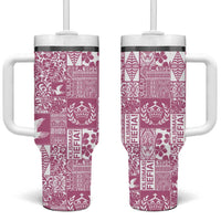 Pink Tonga Kilisimasi Fiefia Tumbler With Handle Pacific Patchwork Xmas Vibes - Polynesian Pride