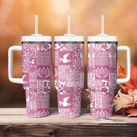 Pink Tonga Kilisimasi Fiefia Tumbler With Handle Pacific Patchwork Xmas Vibes - Polynesian Pride