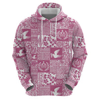 Pink Tonga Kilisimasi Fiefia Zip Hoodie Pacific Patchwork Xmas Vibes - Polynesian Pride