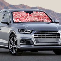 Red Tonga Kilisimasi Fiefia Auto Sun Shade Pacific Patchwork Xmas Vibes - Polynesian Pride