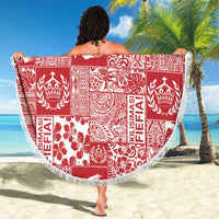 Red Tonga Kilisimasi Fiefia Beach Blanket Pacific Patchwork Xmas Vibes - Polynesian Pride