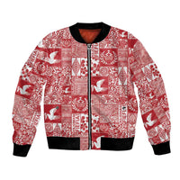 Red Tonga Kilisimasi Fiefia Bomber Jacket Pacific Patchwork Xmas Vibes - Polynesian Pride
