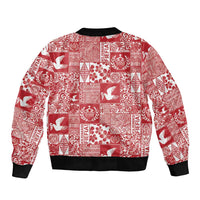 Red Tonga Kilisimasi Fiefia Bomber Jacket Pacific Patchwork Xmas Vibes - Polynesian Pride