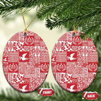 Red Tonga Kilisimasi Fiefia Ceramic Ornament Pacific Patchwork Xmas Vibes - Polynesian Pride