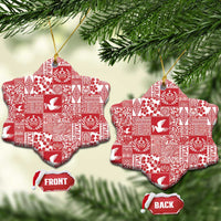Red Tonga Kilisimasi Fiefia Ceramic Ornament Pacific Patchwork Xmas Vibes - Polynesian Pride