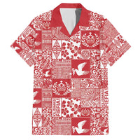 Red Tonga Kilisimasi Fiefia Family Matching Long Sleeve Bodycon Dress and Hawaiian Shirt Pacific Patchwork Xmas Vibes LT9 Dad's Shirt - Short Sleeve Red - Polynesian Pride