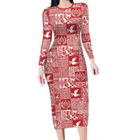Red Tonga Kilisimasi Fiefia Family Matching Long Sleeve Bodycon Dress and Hawaiian Shirt Pacific Patchwork Xmas Vibes LT9 Mom's Dress Red - Polynesian Pride