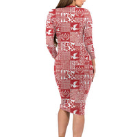 Red Tonga Kilisimasi Fiefia Family Matching Long Sleeve Bodycon Dress and Hawaiian Shirt Pacific Patchwork Xmas Vibes LT9 - Polynesian Pride