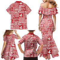 Red Tonga Kilisimasi Fiefia Family Matching Mermaid Dress and Hawaiian Shirt Pacific Patchwork Xmas Vibes - Polynesian Pride