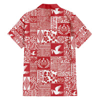 Red Tonga Kilisimasi Fiefia Family Matching Off The Shoulder Long Sleeve Dress and Hawaiian Shirt Pacific Patchwork Xmas Vibes - Polynesian Pride