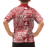 Red Tonga Kilisimasi Fiefia Family Matching Off Shoulder Short Dress and Hawaiian Shirt Pacific Patchwork Xmas Vibes LT9 - Polynesian Pride