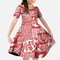 Red Tonga Kilisimasi Fiefia Family Matching Off Shoulder Short Dress and Hawaiian Shirt Pacific Patchwork Xmas Vibes LT9 Daughter's Dress Red - Polynesian Pride