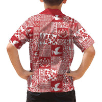 Red Tonga Kilisimasi Fiefia Family Matching Short Sleeve Bodycon Dress and Hawaiian Shirt Pacific Patchwork Xmas Vibes LT9 - Polynesian Pride