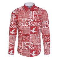 Red Tonga Kilisimasi Fiefia Family Matching Short Sleeve Bodycon Dress and Hawaiian Shirt Pacific Patchwork Xmas Vibes LT9 Dad's Shirt - Long Sleeve Red - Polynesian Pride