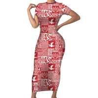 Red Tonga Kilisimasi Fiefia Family Matching Short Sleeve Bodycon Dress and Hawaiian Shirt Pacific Patchwork Xmas Vibes LT9 Mom's Dress Red - Polynesian Pride