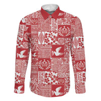 Red Tonga Kilisimasi Fiefia Family Matching Summer Maxi Dress and Hawaiian Shirt Pacific Patchwork Xmas Vibes LT9 Dad's Shirt - Long Sleeve Red - Polynesian Pride