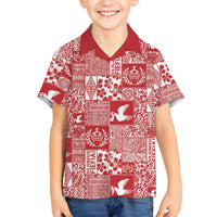 Red Tonga Kilisimasi Fiefia Family Matching Tank Maxi Dress and Hawaiian Shirt Pacific Patchwork Xmas Vibes LT9 Son's Shirt Red - Polynesian Pride