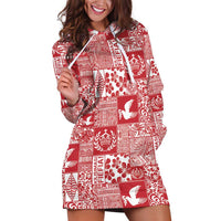 Red Tonga Kilisimasi Fiefia Hoodie Dress Pacific Patchwork Xmas Vibes - Polynesian Pride