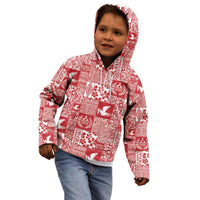 Red Tonga Kilisimasi Fiefia Kid Hoodie Pacific Patchwork Xmas Vibes - Polynesian Pride