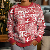Red Tonga Kilisimasi Fiefia Kid Ugly Christmas Sweater Pacific Patchwork Xmas Vibes - Polynesian Pride