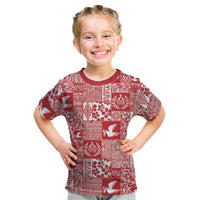 Red Tonga Kilisimasi Fiefia Kid T Shirt Pacific Patchwork Xmas Vibes - Polynesian Pride