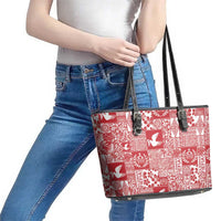 Red Tonga Kilisimasi Fiefia Leather Tote Bag Pacific Patchwork Xmas Vibes - Polynesian Pride