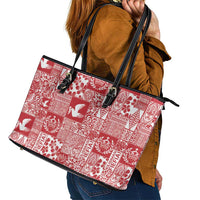 Red Tonga Kilisimasi Fiefia Leather Tote Bag Pacific Patchwork Xmas Vibes - Polynesian Pride