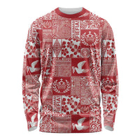 Red Tonga Kilisimasi Fiefia Long Sleeve Shirt Pacific Patchwork Xmas Vibes - Polynesian Pride