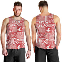 Red Tonga Kilisimasi Fiefia Men Tank Top Pacific Patchwork Xmas Vibes - Polynesian Pride
