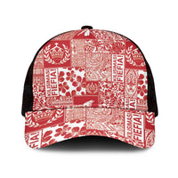 Red Tonga Kilisimasi Fiefia Mesh Trucker Cap Pacific Patchwork Xmas Vibes - Polynesian Pride