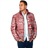 Red Tonga Kilisimasi Fiefia Padded Jacket Pacific Patchwork Xmas Vibes - Polynesian Pride
