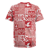 Red Tonga Kilisimasi Fiefia Rugby Jersey Pacific Patchwork Xmas Vibes - Polynesian Pride