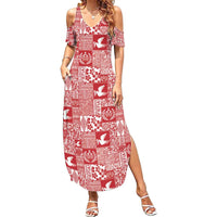 Red Tonga Kilisimasi Fiefia Summer Maxi Dress Pacific Patchwork Xmas Vibes - Polynesian Pride