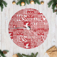 Red Tonga Kilisimasi Fiefia Tree Skirt Pacific Patchwork Xmas Vibes - Polynesian Pride