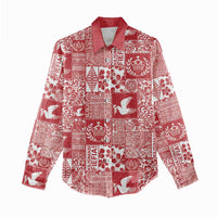 Red Tonga Kilisimasi Fiefia Women Casual Shirt Pacific Patchwork Xmas Vibes - Polynesian Pride