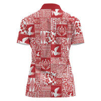 Red Tonga Kilisimasi Fiefia Women Polo Shirt Pacific Patchwork Xmas Vibes - Polynesian Pride