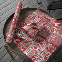 Red Tonga Kilisimasi Fiefia Wrapping Paper Pacific Patchwork Xmas Vibes - Polynesian Pride